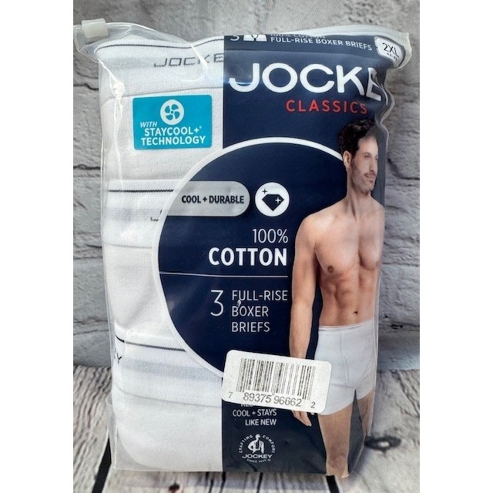 Men's 3 Pack Jockey Classics Full-Rise Boxer Briefs White Size 2XL 44 46 Cotton
